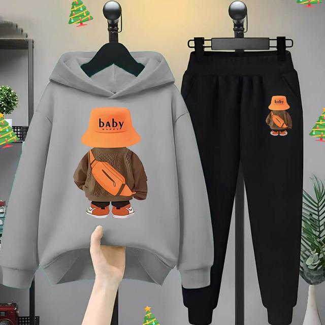 Оранжевая шапка рыбака Bear для мальчиков и девочек, детская толстовка с капюшоном и длинными рукавами, модный комплект детской одежды для отдыха на весну и осень