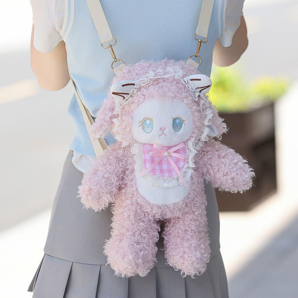 Lolita Cute Little Sheep Plush Backpack Women Sweet Cute Crossbody Bag Ladies Large Capacity Travel Soft Kawaii Mochilas Mujer
