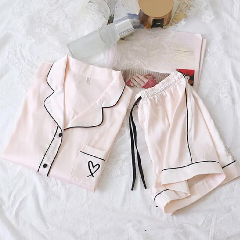 2 шт./комплект, женский пижамный комплект, школьная домашняя одежда из шелка, два комплекта большого размера, кардиган с коротким рукавом, шорты, одежда для молодых девушек