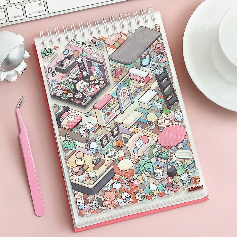 Книга-коллекция миниатюрных сцен с 20 листами картона для сцен и 25 наклейками и 1 пинцетом, 3D DIY декоративная книга-наклейка,