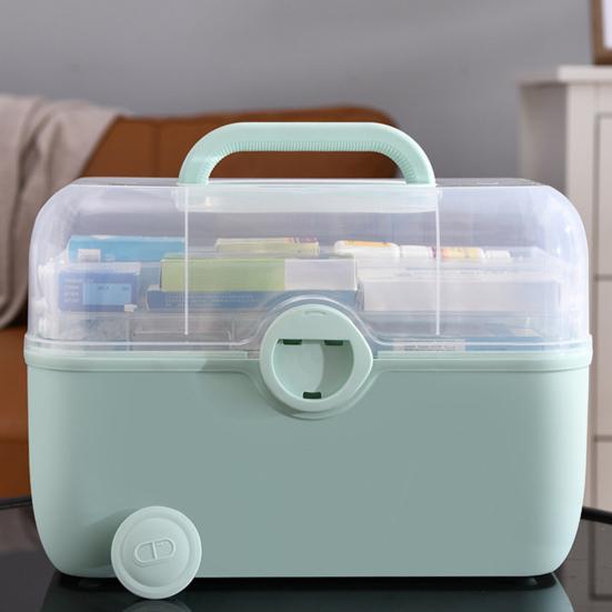 Medicine Storage Box Pill Organizer 3-Layer Design Large Capacity Transparent Lid Portable Medicine Organizer Box with Handle