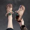 Johnature Genuine Leather Soft Sole Women's Shoes Vintage Round Toe Lace-up Versatile Comfortable Flat Shoes