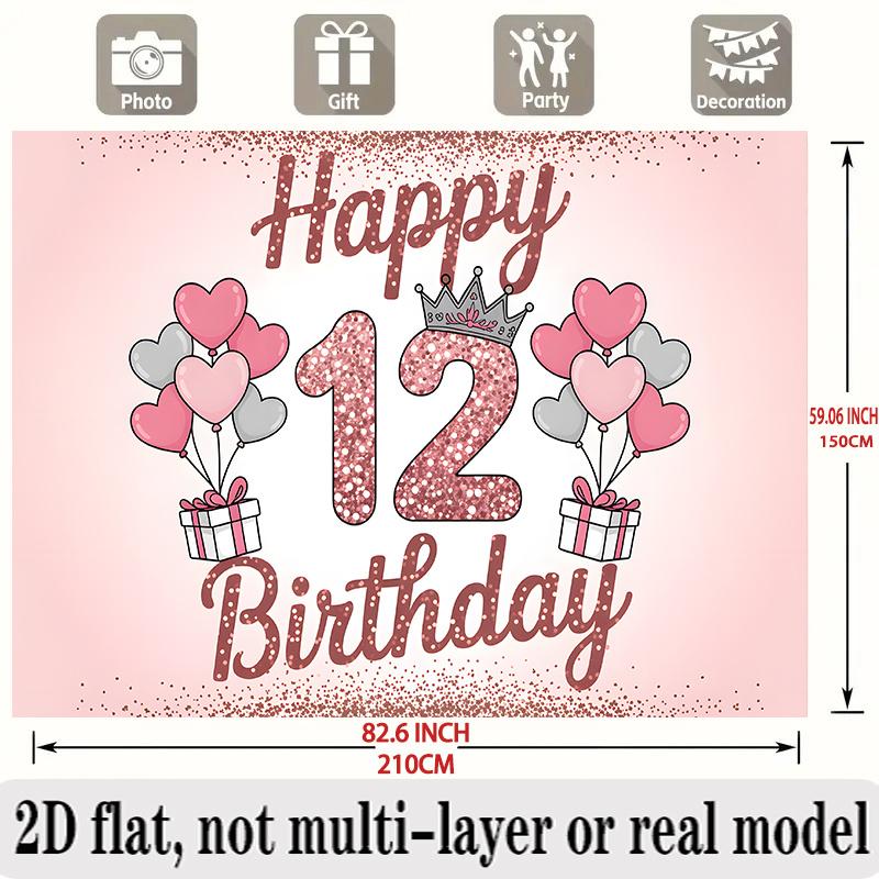 12th Birthday Banner, Glitter Number Backdrop Wall Decor for Party