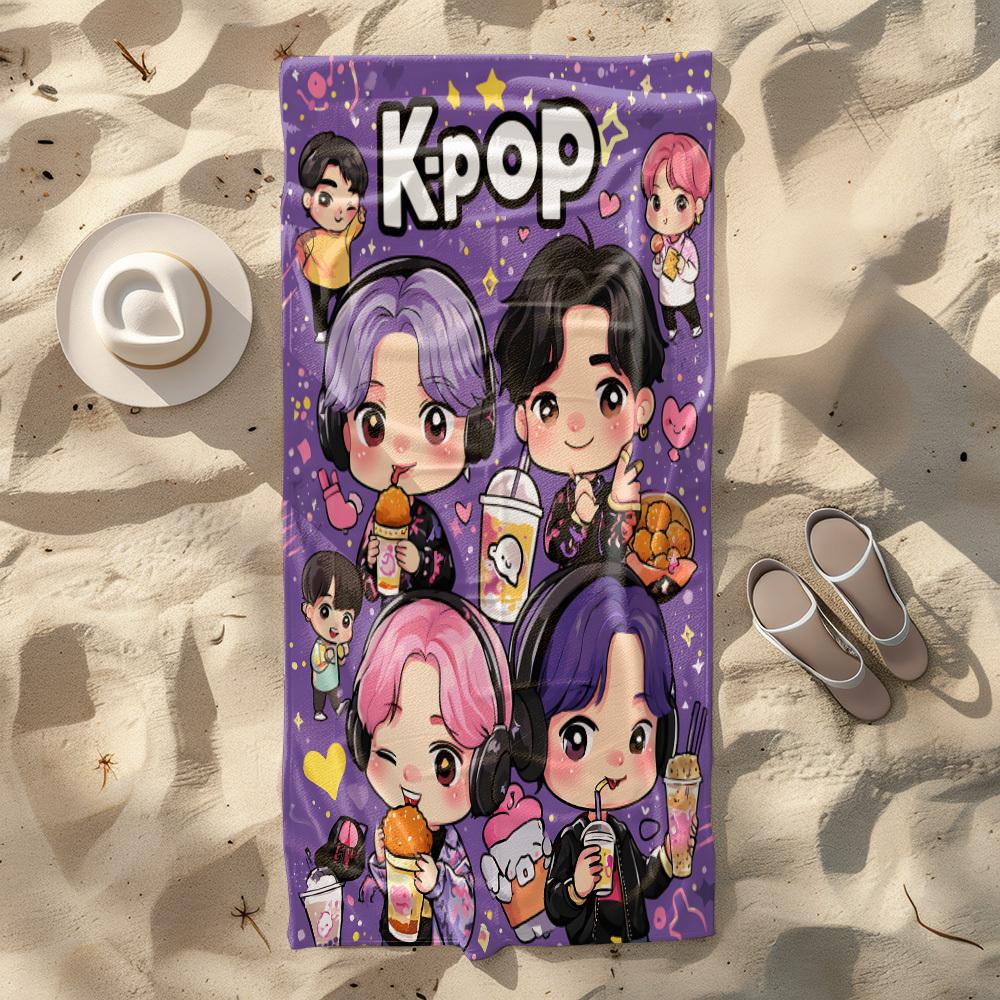1 шт. Пляжное полотенце K-pop Идол Экстра Большое Быстросохнущее Микрофибра Не Прилипает Песок Впитывающее для Бассейна Путешествий Йоги 2D Плоская Печать Стираемое