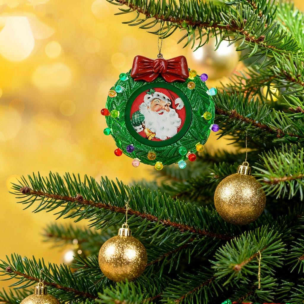 3D Christmas 3-inch Green Wreath Photo Frame, Lettering Decorations, Customizable 60-second Message.