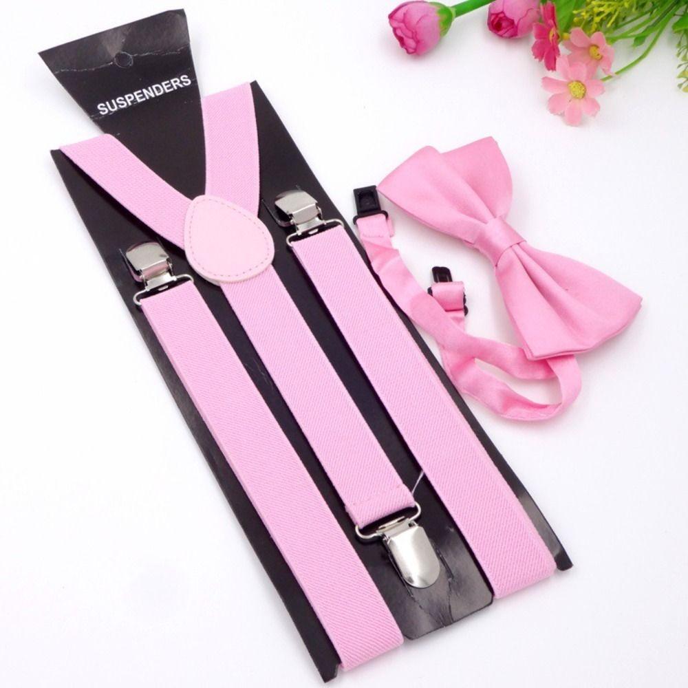 Gift Men Women Elastic Leather Suspenders Braces Adjustable Straps Bow Ties Set Unisex Suspenders