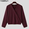 INCERUN Men V Neck Long Sleeve Open Front Tops Casual Slim Waist Pullovers