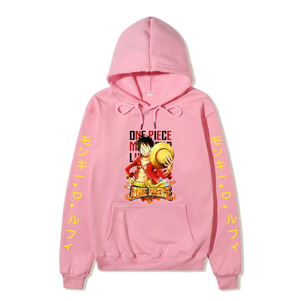 Monkey D. Luffy Unisex Hooded Sweatshirt Anime Graphic Print Fleece Lined Warm Loose Long Sleeve Casual Pocket Hoodie