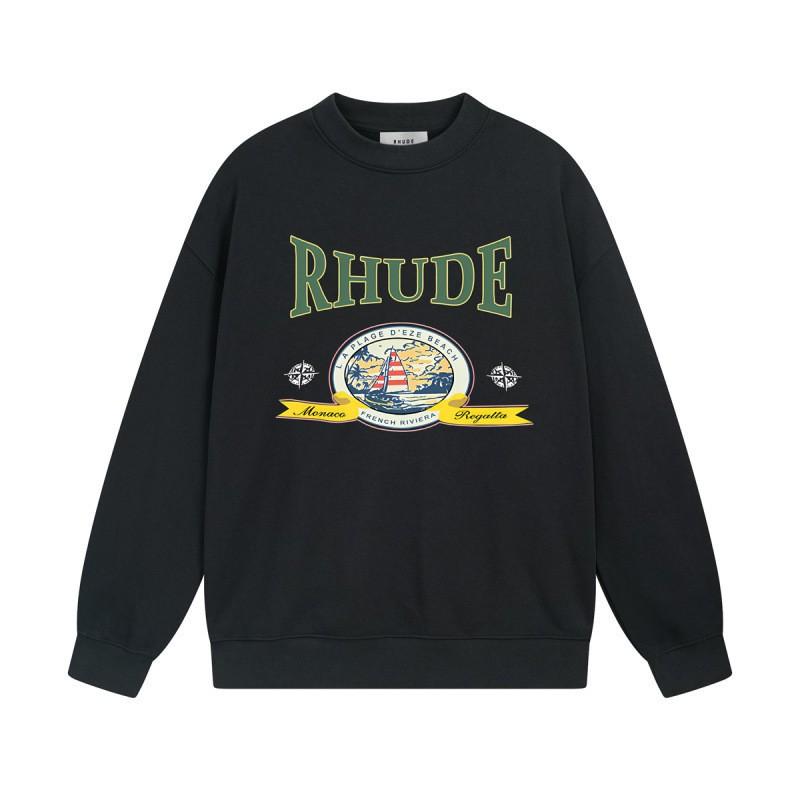 Rhude Vintage Letter Print Oversized Hoodie Men Women Casual Streetwear Sweatshirt