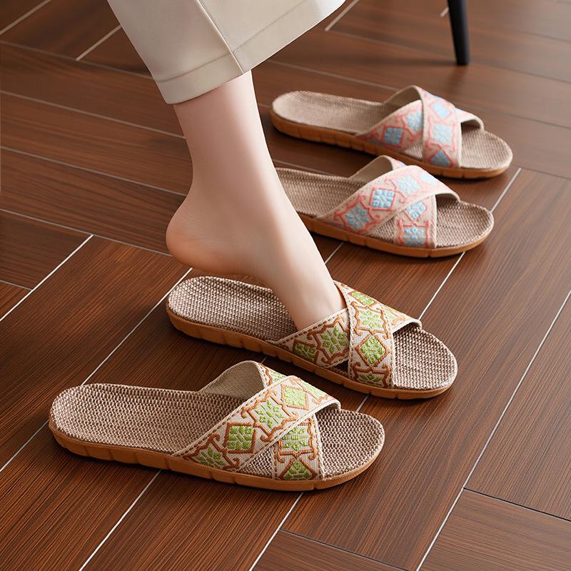 FL Four Seasons Women's Linen Deodorant Anti-slip Indoor/Outdoor Silent Slippers