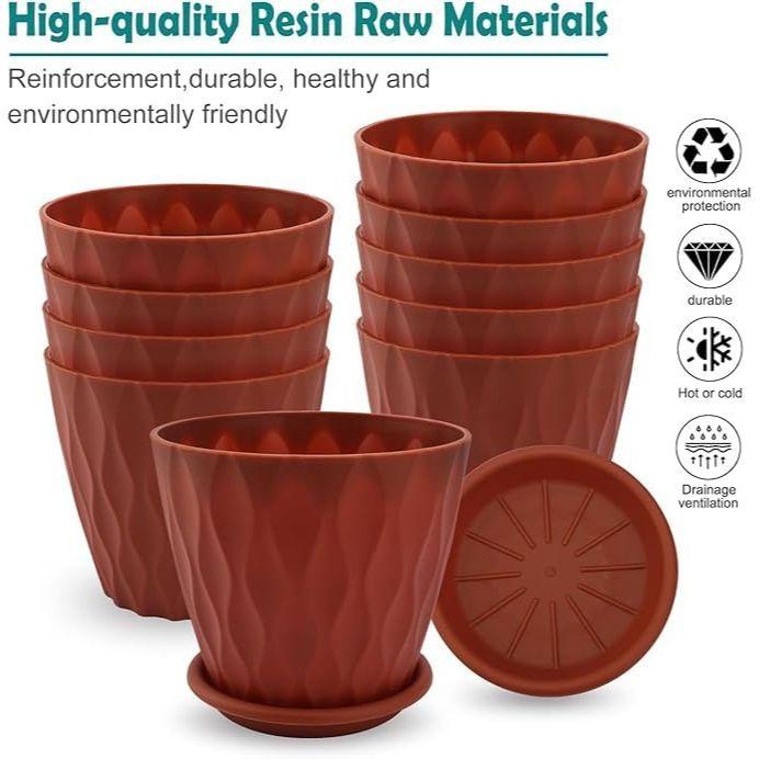 6,3-дюймовые цветочные горшки для украшения дома, комнатных растений, садоводства, пластиковые цветочные горшки для садовых растений (малиновый цвет) (Набор из 5 ГОРШКОВ)