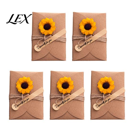 Elegant Ritual Gift Decorations 5Pcs DIY Dried Flower Greeting Cards, Handmade Note Cards with Artificial Flowers, Jute Twine Artistic Retro