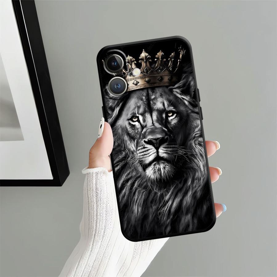 Черный Мягкий Чехол для Телефона для iPhone XR 7 8 17Air 15 16 14 Plus XS Max 13 12 11 17 Pro Max Животный Узор Лев
