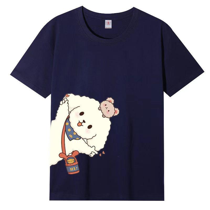 Летняя женская хлопковая футболка с короткими рукавами, свободная футболка с круглым вырезом и принтом