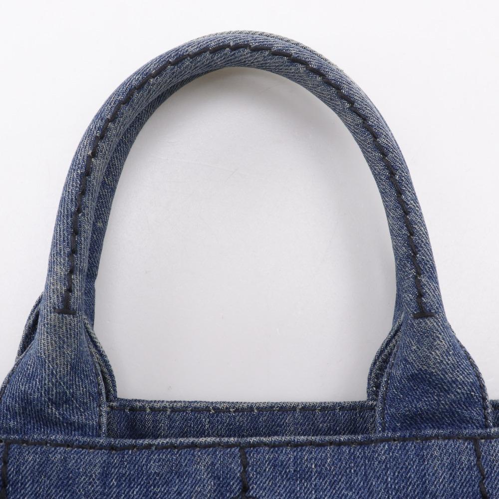 Prada Canapa Handbag 1BG439 Tote Bag Blue Denim Women Used
