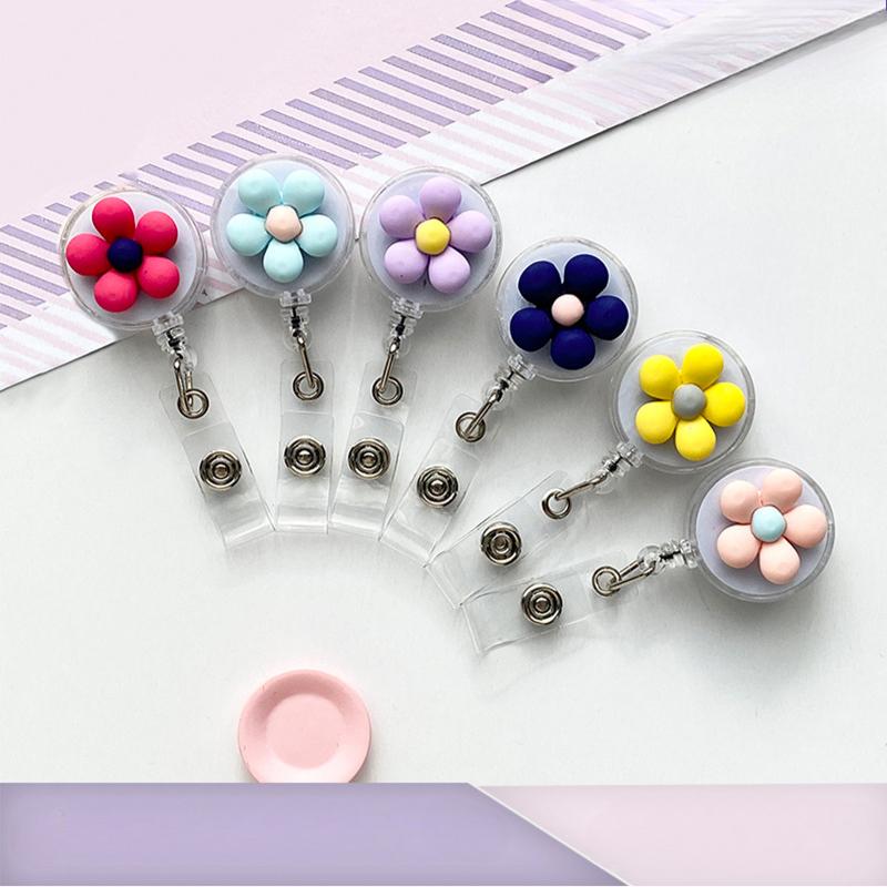 Женский милый цветок выдвижной значок катушка для удостоверения личности шнурок для имени белый воротник держатель для бейджа катушки брелок держатель для карт аксессуары