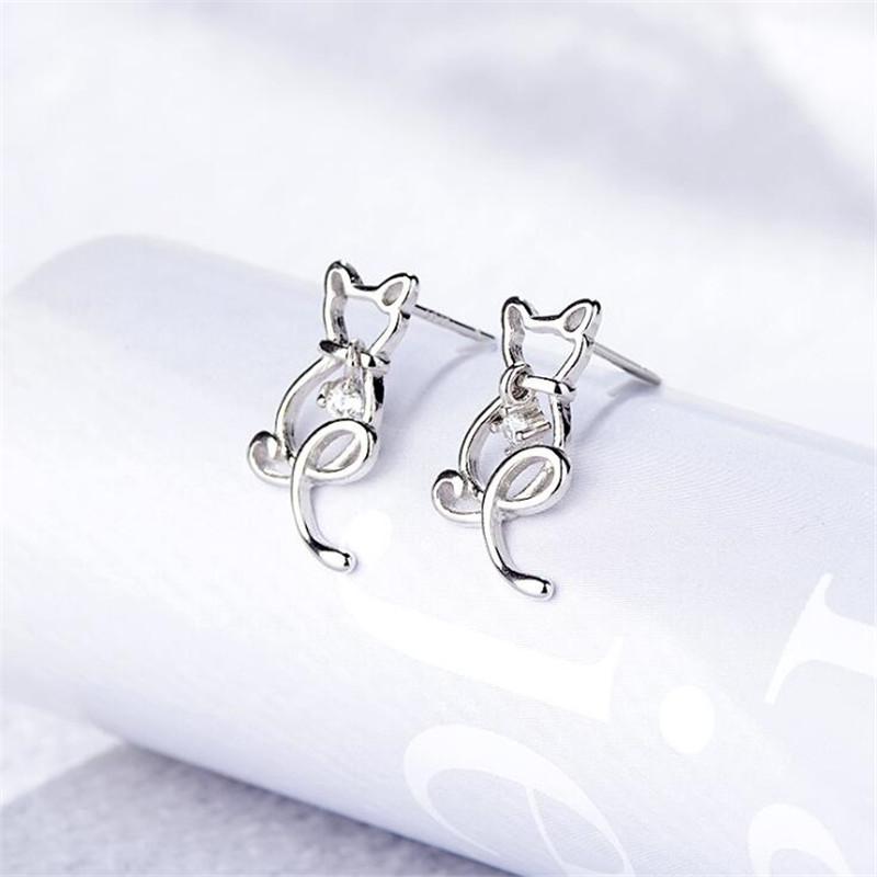 Новые ювелирные изделия из стерлингового серебра 925 пробы, не вызывающие аллергии, модные милые животные, кошки, кристаллы, милые темпераментные изысканные серьги-гвоздики E161