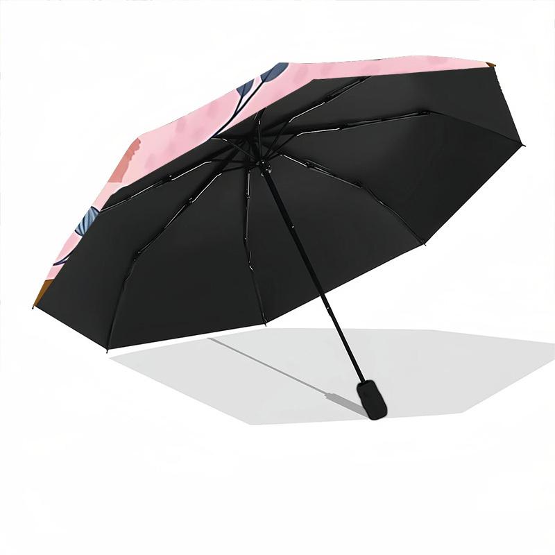 1pc Dachshund Floral Automatic Folding Umbrella - Compact 8-Rib Design, Durable Plastic & Iron, Lightweight for Outdoor Daily Use082