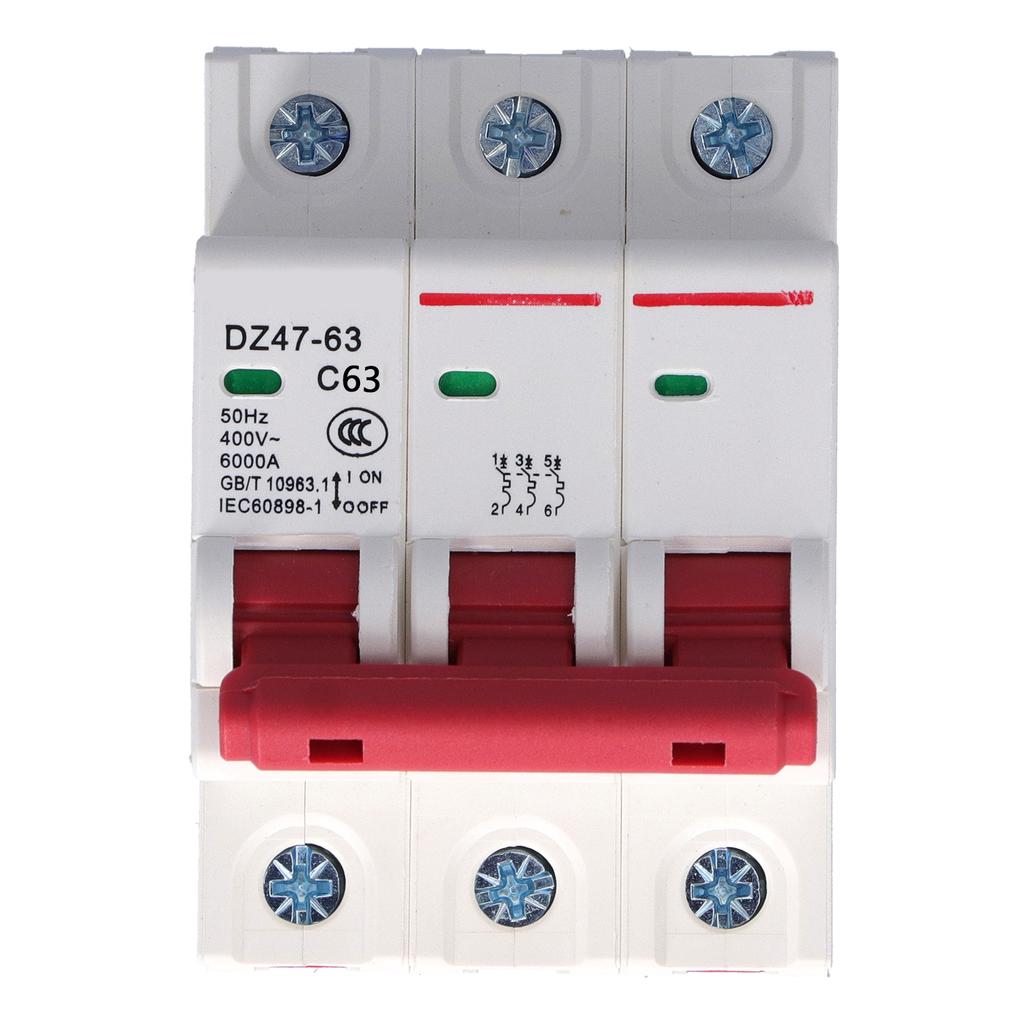 Миниатюрный автоматический выключатель с креплением на DIN-рейку для ПК, бытовой воздушный выключатель переменного тока 400 В 3P DZ47?6363А