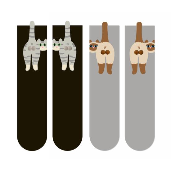 Cute Cat Socks with Balls Women's Cotton Novelty Animal Crew Socks 3D Fuzzy Balls Funny Cat Socks for Cat Lovers And Friends