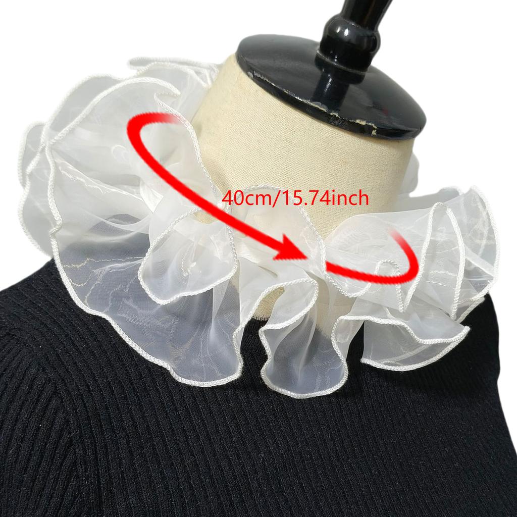 Elizabethan Ruffle False Collar Organza Mesh Neck Ruff Wrist Cuffs for Women Sweater Clothing Decorative Accessory