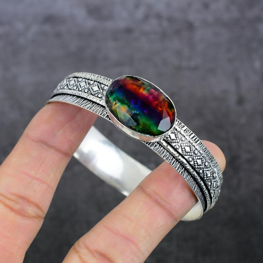 Mystic Topaz Handmade 925 Sterling Silver Cuff Bangle Adjustable L3B58