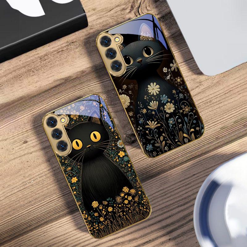 Круглые и яркие глаза Для Samsung Galaxy S20 FE S21 S22 S23 Plus S24 Ultra 25Ultra S21+ S9+ S22Plus Золотой стеклянный чехол для телефона