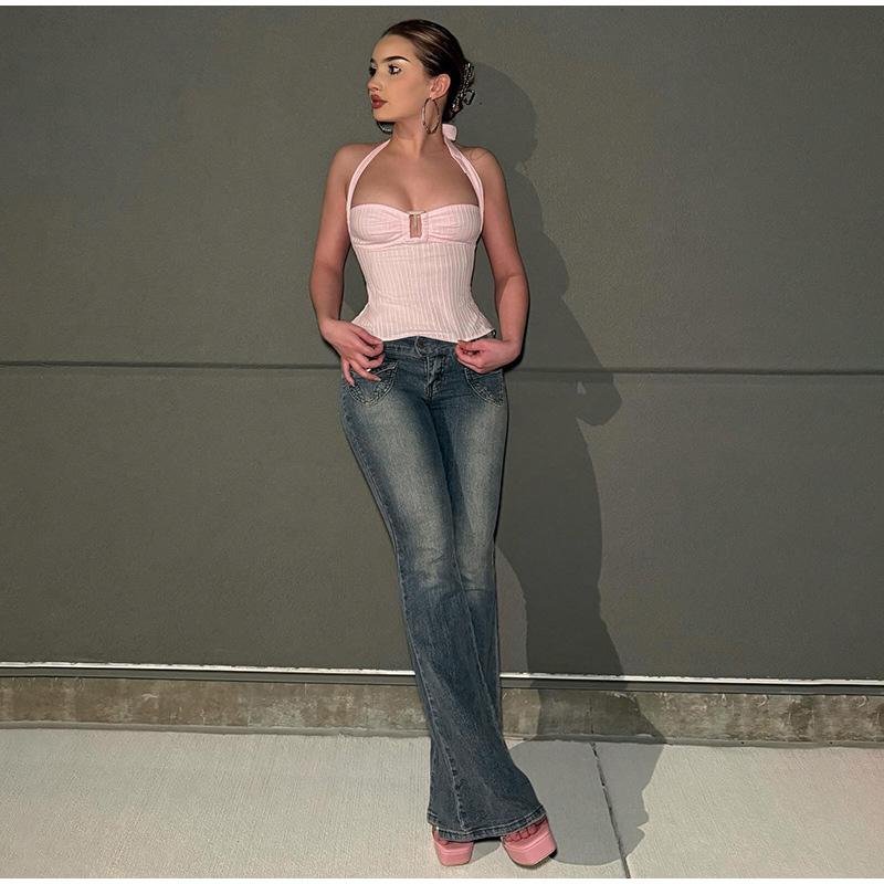 Винтажные расклешенные джинсы Y2k, повседневные джинсы на пуговицах со средней талией, брюки из денима в стиле Харадзюку 2000-х годов, базовые эстетические хлопковые брюки 2025 года, весна-осень