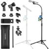CAHAYA [Latest 2-Way Design with Cell Phone Holder] Gooseneck Microphone Stand, Straight, Height Adjustable from 83-187cm, Includes 1 Gooseneck Arm, 1