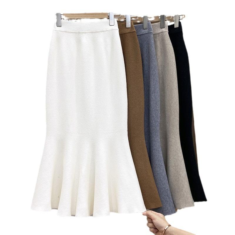 Вязаная юбка миди или макси с хвостом русалки для женщин, осенне-зимняя, с высокой посадкой и облегающая бедра, юбка-полусолнце