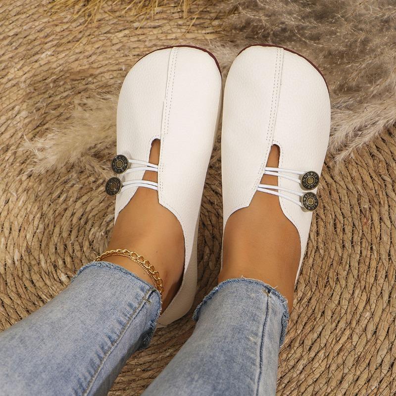 New Hollowed-out Flat Single Shoes for Women Round Toe Shallow Opening Large-sized Lazy Loafers