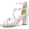 Allegra K Women's Silver Strappy Sandals with Shiny Block Heels, Size 27.0cm