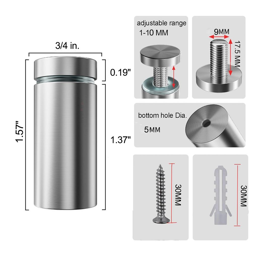 Винты для крепления знаков 1/2 x 1 дюйм из нержавеющей стали, настенные крепления, рекламные винты, крепеж для акриловых знаков