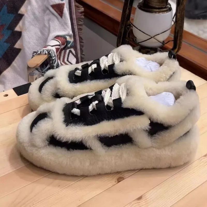 Женская обувь, новые универсальные туфли из хлопка с плюшем, теплые повседневные туфли для женщин, кроссовки на шнуровке, средние (3см-5см) Сапатос