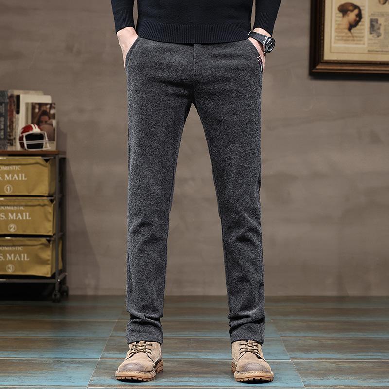 2024 Осень и зима Новые мужские плюшевые толстые повседневные брюки из синели, облегающие прямые брюки-трубы, модная верхняя одежда