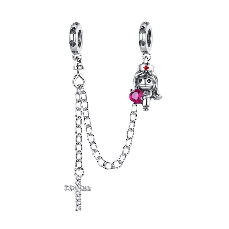 Cross Charms Fit Fashion Original Bracelets 925 Silver Pave Zircon Bible Bead Religion Holy Angel Safety Chain Charm DIY Jewelry