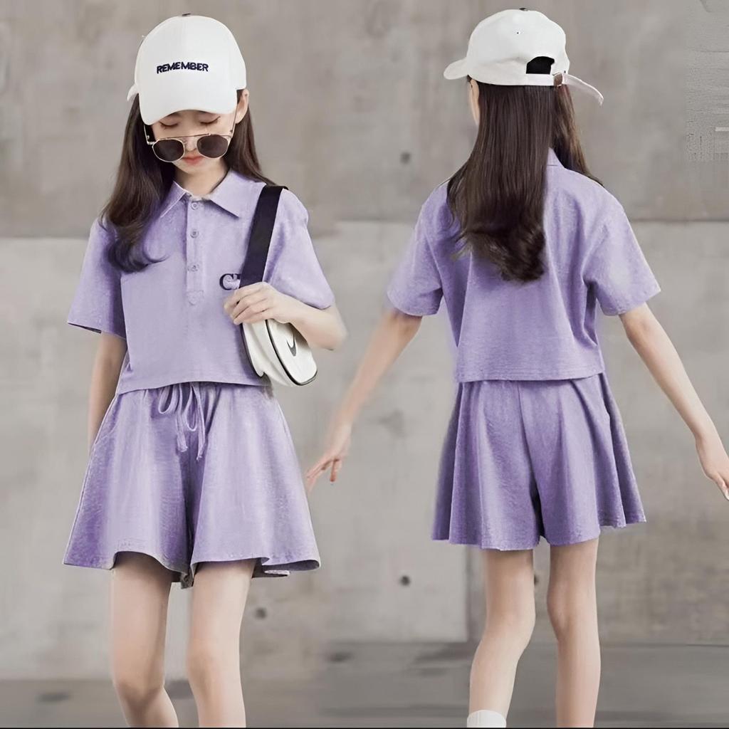 Летний комплект детской одежды для девочек, детские футболки с лацканами и шорты, костюм из 2 предметов, короткий рукав, верх, низ, спортивные костюмы с надписями