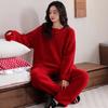 Пижама из полуфлиса женская осенне-зимняя красная на Рождество коралловый флис утолщенный теплый комплект домашней одежды
