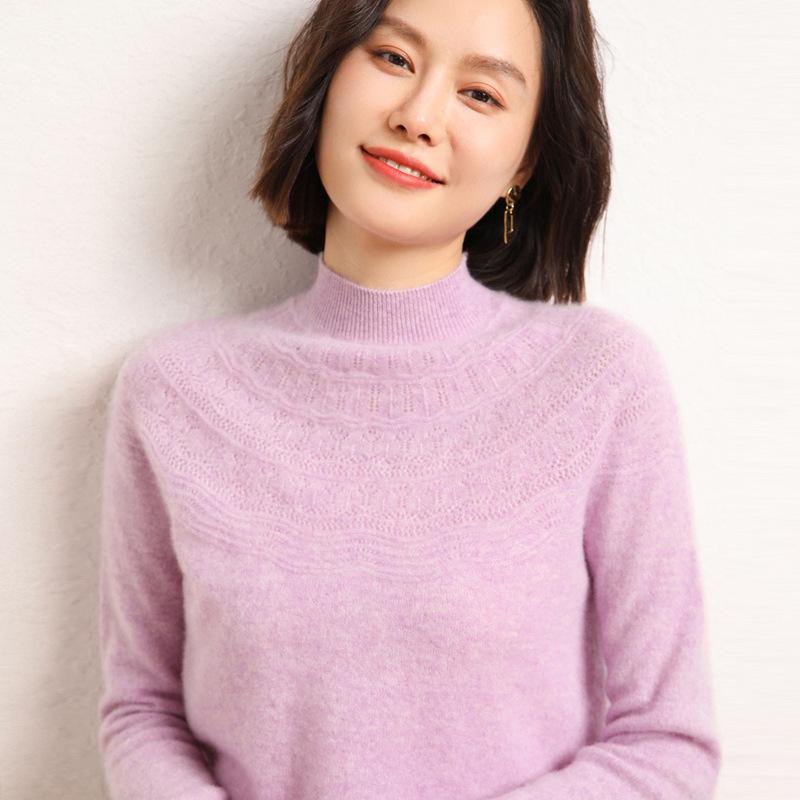 Winter Half-turtleneck Cardigan for Women for Women's First-line Ready-to-wear Hollow Knitted Base Shirt Soft and Glutinous Warm Cashmere Top