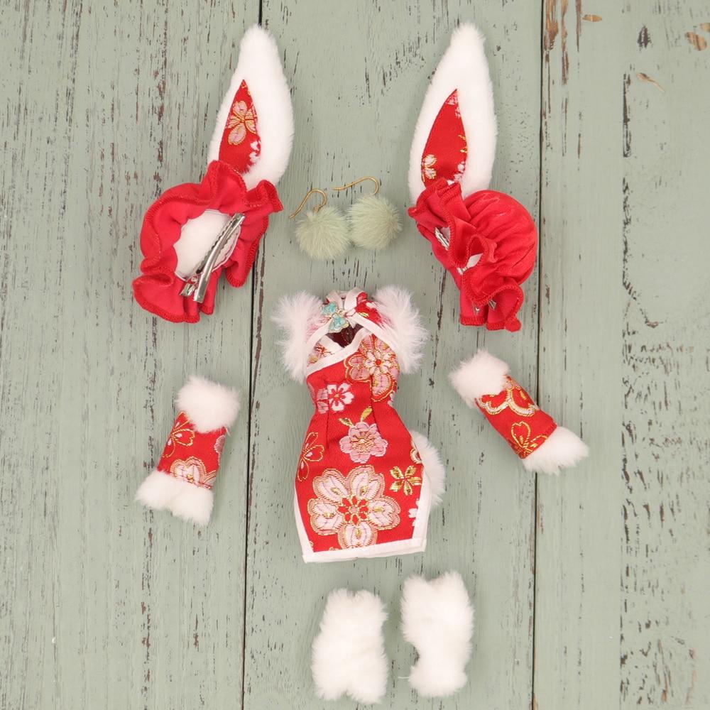 30 см кукольная одежда для кролика, новогоднее платье, красное свадебное платье, костюм 1/6 BJD, Blythe, Azone., OB24