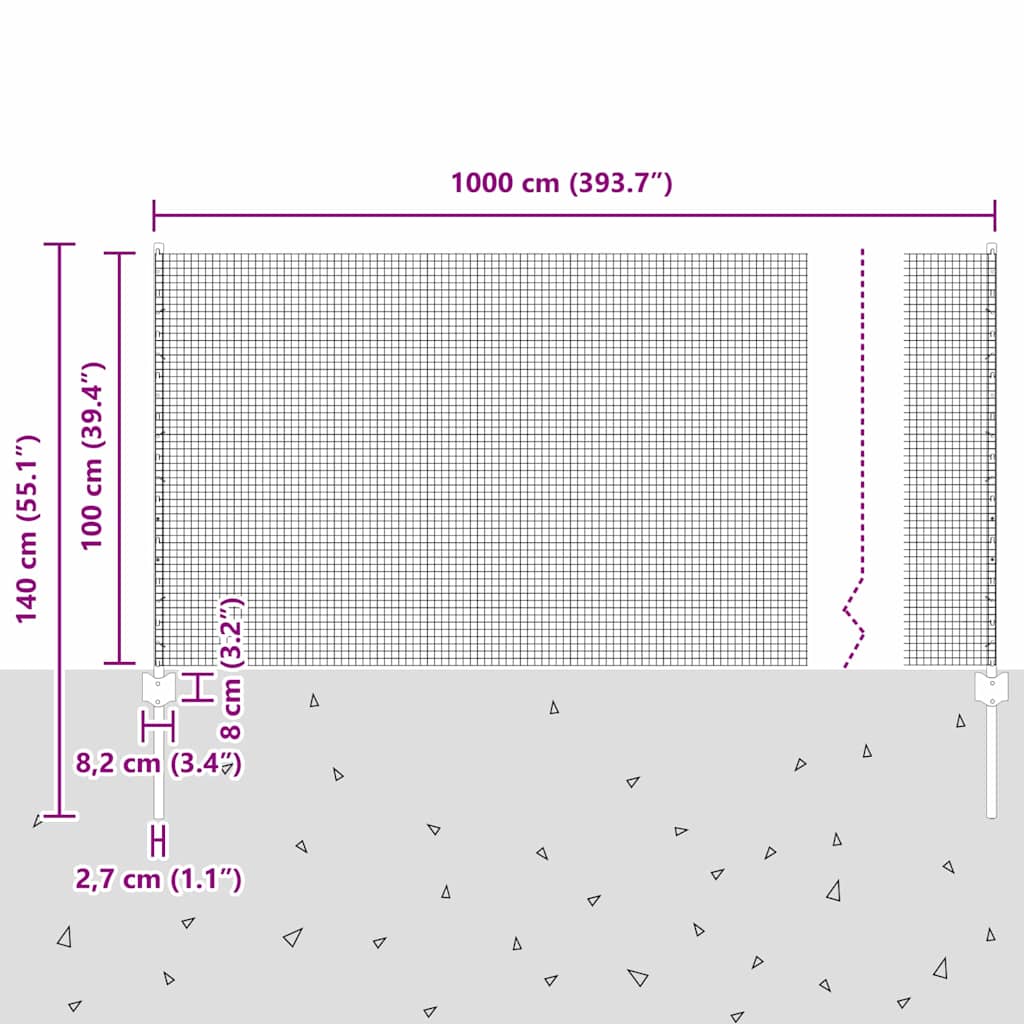 Welded Wire Fence with Posts 10 x 1 m (W x H)