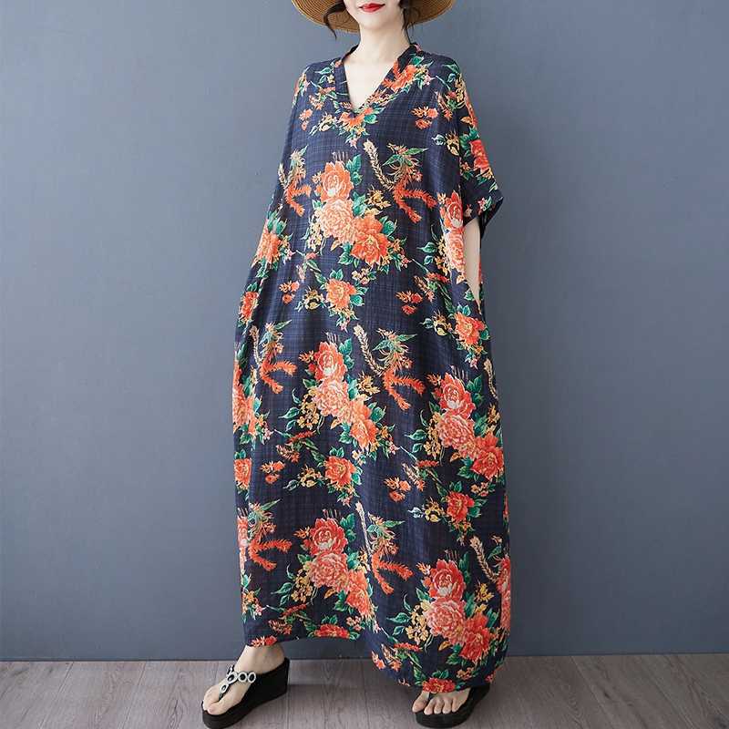 Летнее цветное дорожное платье с V-образным вырезом в стиле ретро, длинная юбка, хлопок-лен