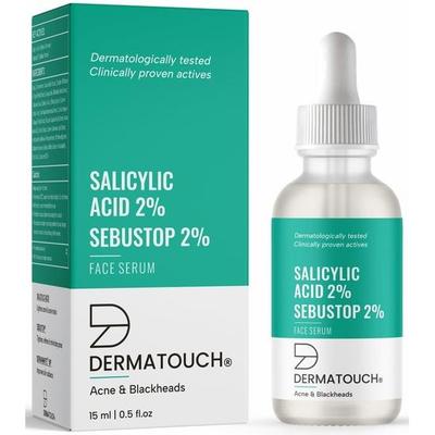 DERMATOUCH Салициловая кислота 2% w/w Sebustop 2% Сыворотка для лица | От прыщей и черных точек | Специально для склонной к прыщам и жирной кожи | 15 мл