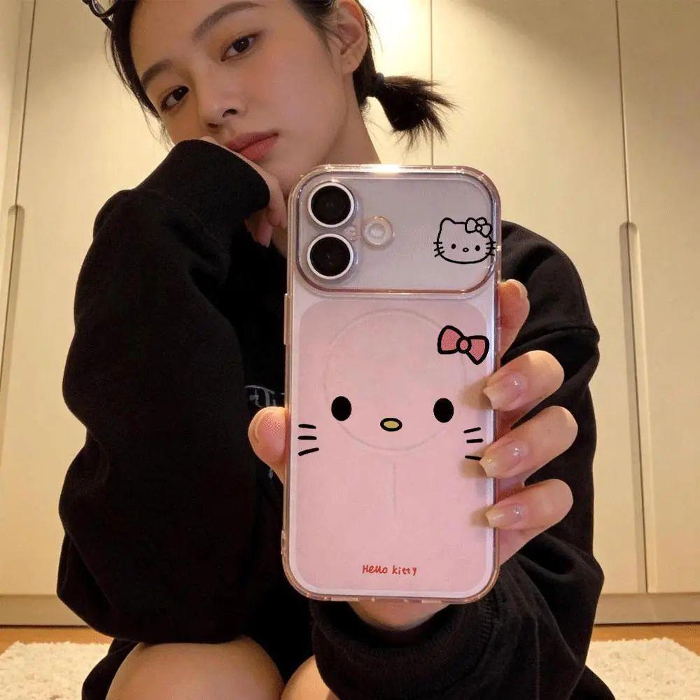 Розовый магнитный чехол Hello Kitty для Apple 17, 15, 14, 16 - Мягкий чехол Corning