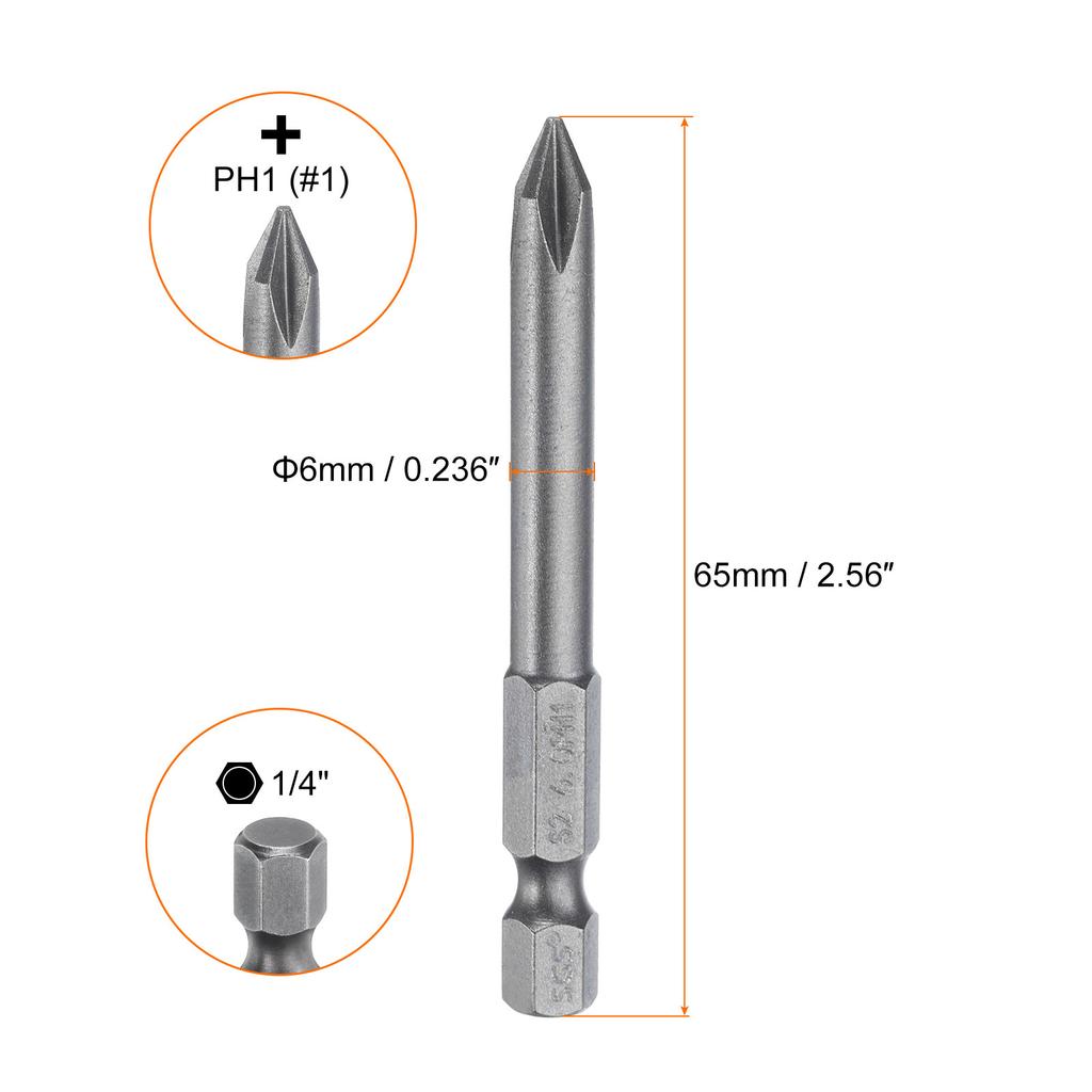 Магнитный бит для крестовой отвертки Phillips PH0 PH1 PH2 PH3 1/4" Шестигранный хвостовик 65 мм Сталь S2 Биты для шуруповерта Крестовая головка Биты для электродрели