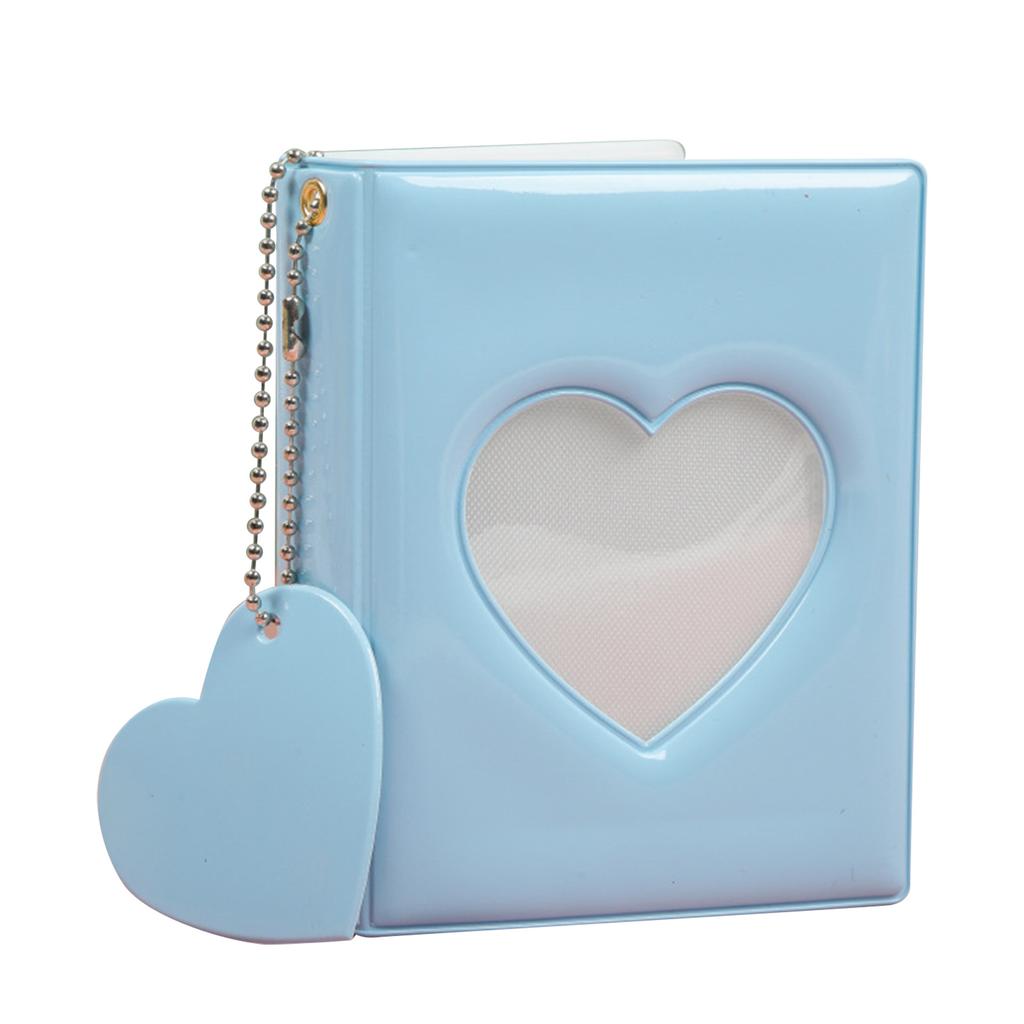 Pockets Photo Album Hollow Heart Cover DIY Making 3in Single Compartment PVC Pure Color Simple Style Picture Book Blue