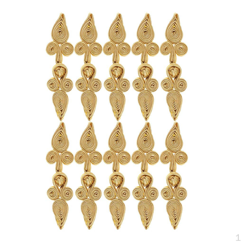 10 Pairs Beaded Chinese Frog Closure Buttons Knot Fasteners for DIY Sewing Craft