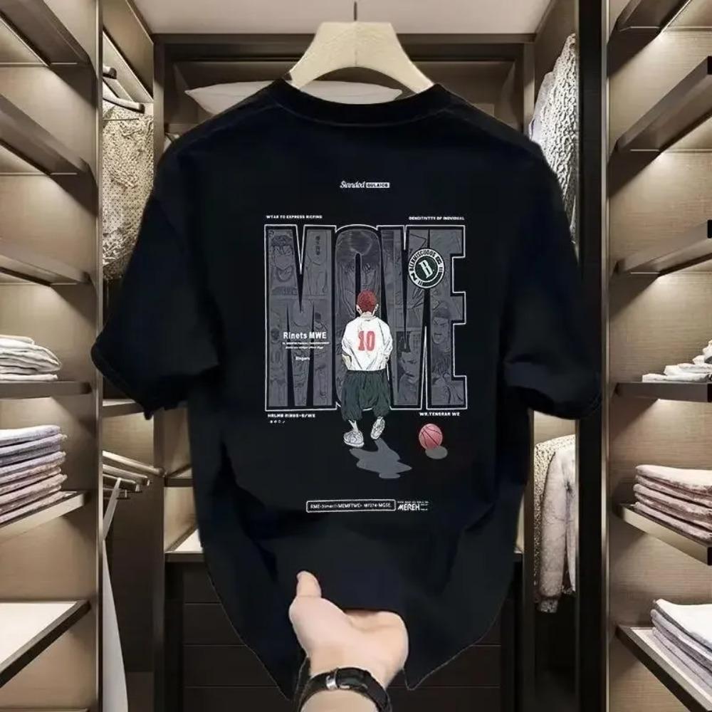 2025 Лето Новая футболка 100 хлопок свободная y2k повседневная мужская одежда дышащая все-модная футболка Лето высокое качество круглый вырез