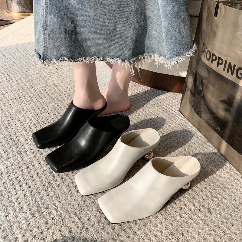 Women's Slippers Square Toe Special-shaped Heel Women's Mules 2025 Spring Sling-Heel Formal Pumps Outdoor Zapatillas De Mujer