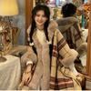 Thickened Warm Shawl Cloak Retro Plaid Hooded Large Fur Collar Coat Women's Clothing
